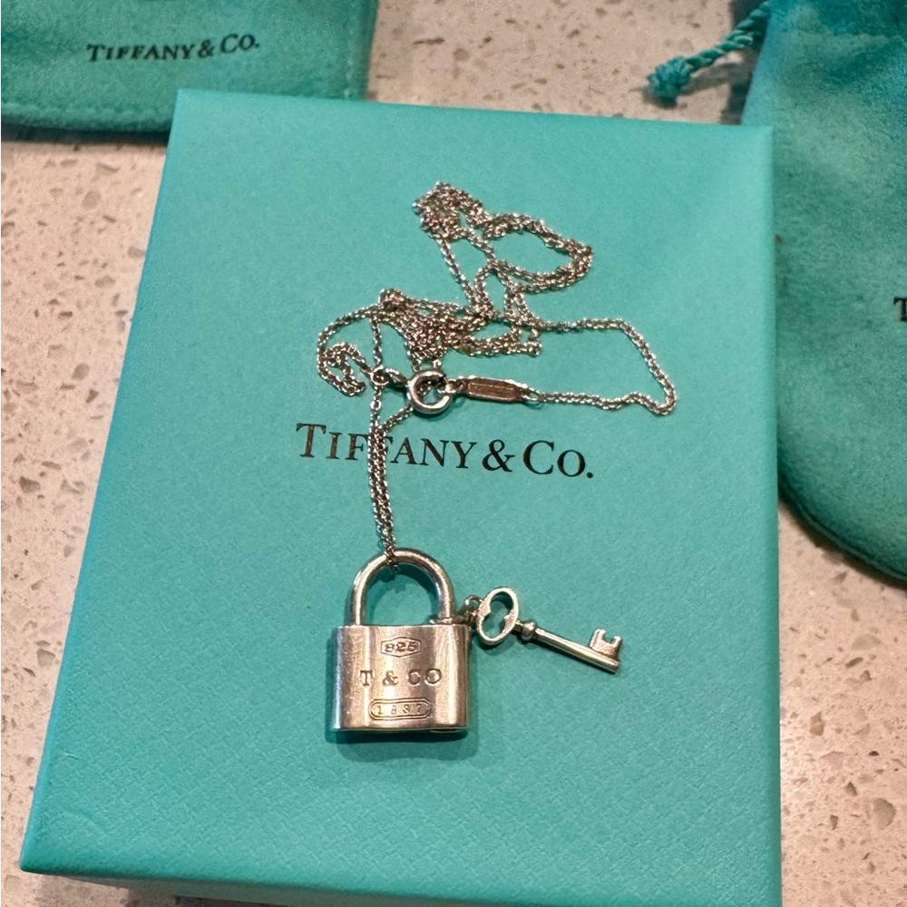 Silver Padlock Necklace with Key
